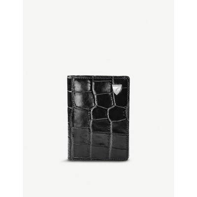 selfridges Aspinal of London Double Fold Croc-Embossed Leather Card Holder 10cm x 7cm- Buy online at McGrocer