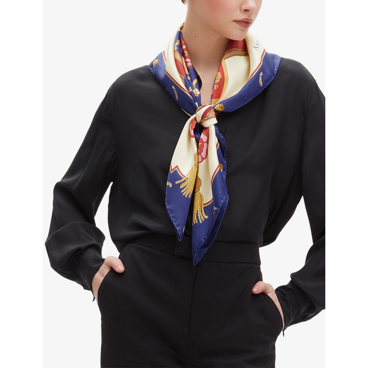 Aspinal of London signature graphic print silk scarf 90cm (British brand)