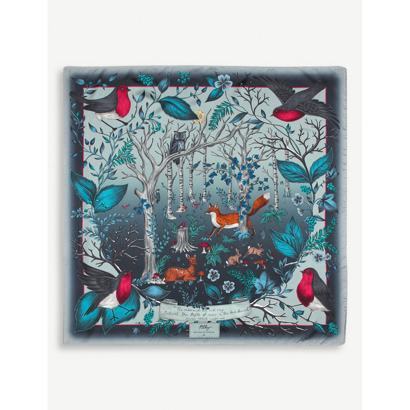 Aspinal of London robin graphic-print silk scarf 90cm - British product
