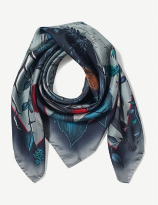 Aspinal of London robin graphic-print silk scarf 90cm - British product