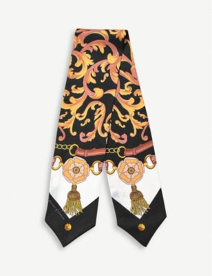 Aspinal of London graphic-print silk scarf 9cm by 90cm (British brand)