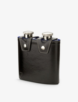 Aspinal of London double hip flask stainless steel leather 6oz, UK version