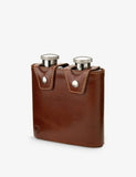 Aspinal double hip flask in stainless steel and leather, UK version