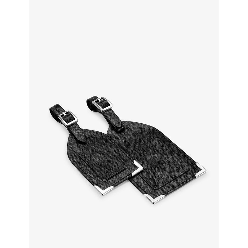 Aspinal of London logo-print leather luggage tags, large and small - British product