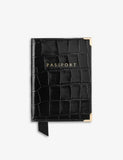 Aspinal of London croc-embossed leather passport cover with gold corners (British brand)