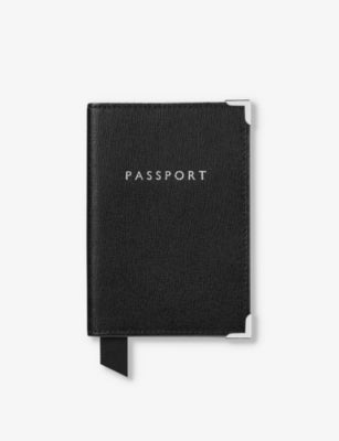 Aspinal of London logo-print saffiano leather passport cover 14x9.5cm - British product