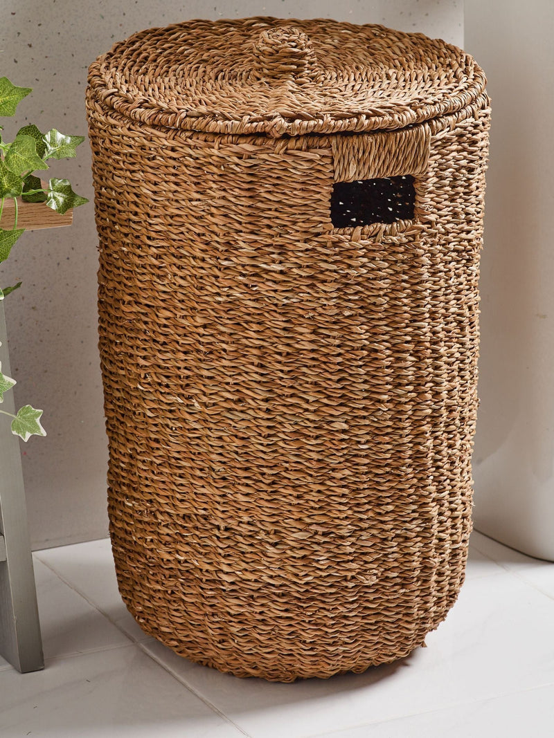 Dark Natural Seagrass Hamper Laundry Basket