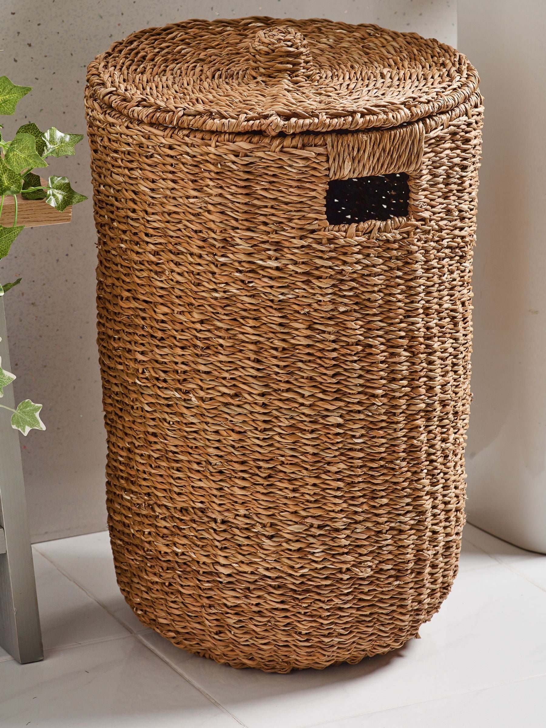 Dark Natural Seagrass Hamper Laundry Basket