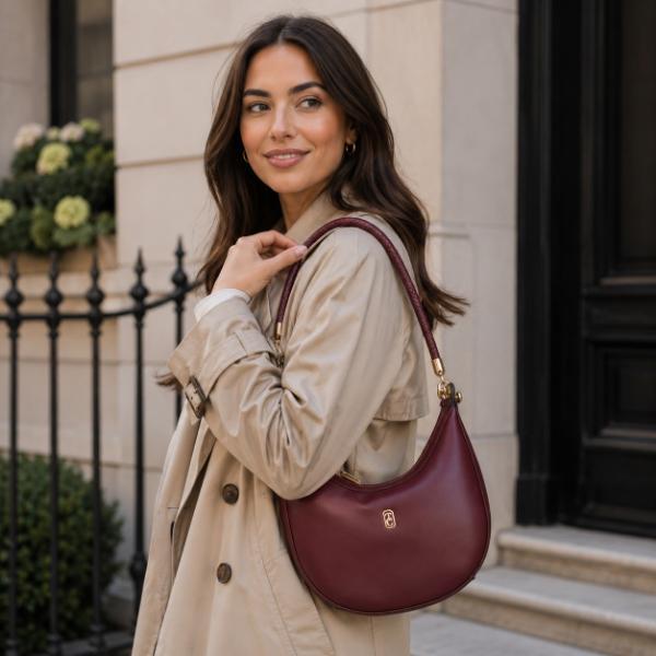 Tipperary burgundy half moon braided shoulder bag (British brand)