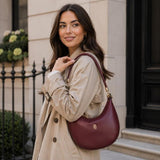 Tipperary burgundy half moon braided shoulder bag (British brand)