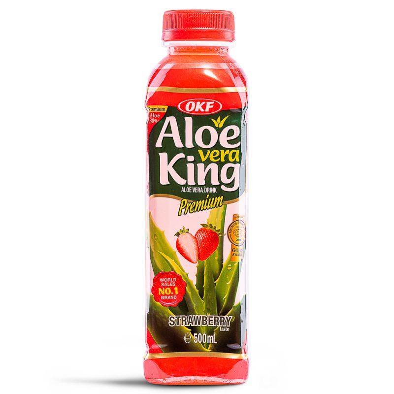 OKF strawberry flavoured aloe vera drink, imported from the UK