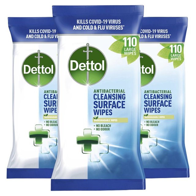 Dettol Antibacterial Biodegradable Multi Surface Cleansing Wipes   3 x 110 per pack GOODS M&S   