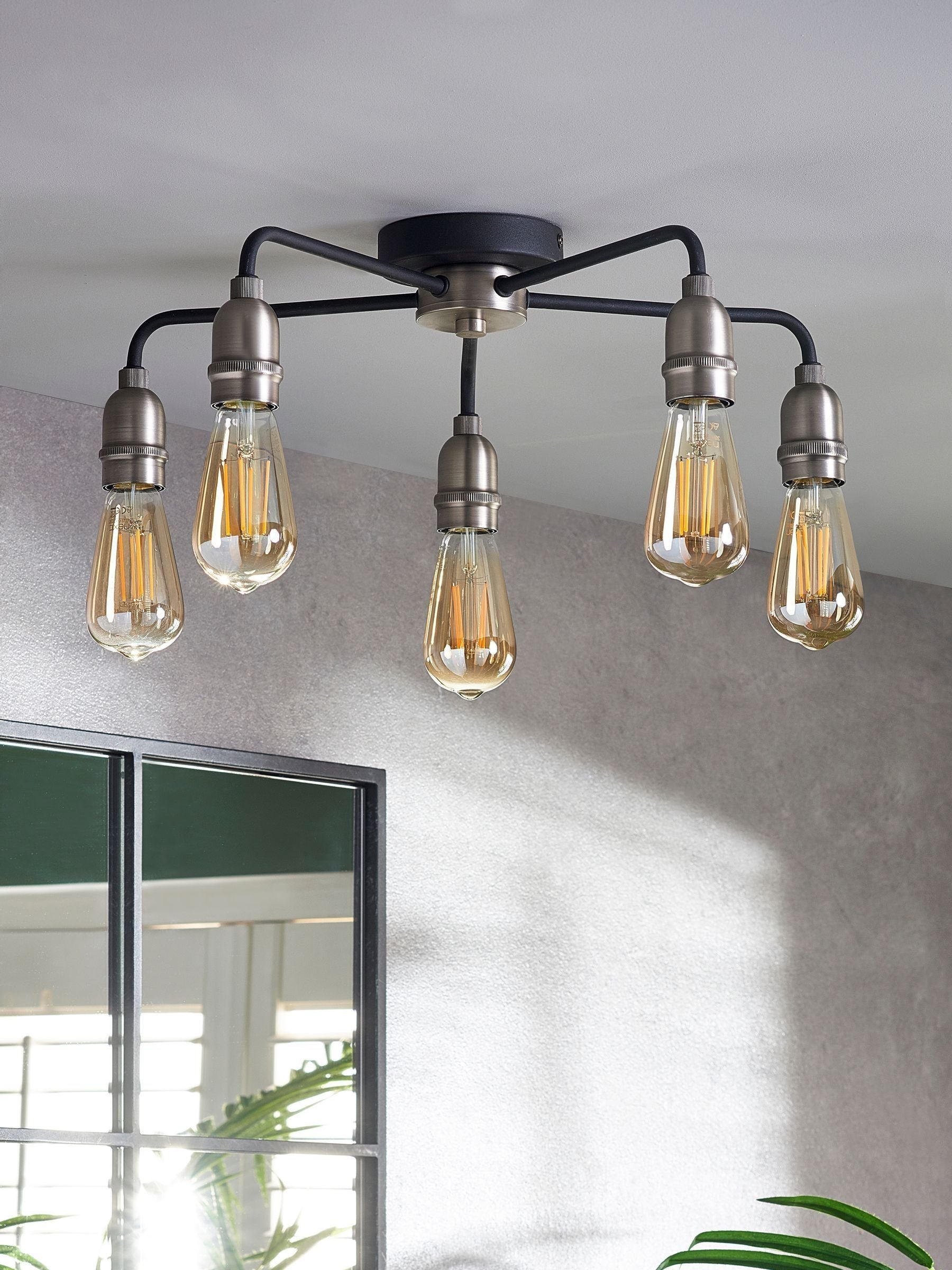 Black Brooklyn flush ceiling light with nickel accents - British product