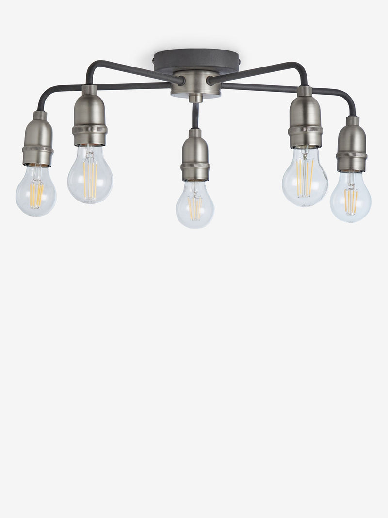 Black Brooklyn flush ceiling light with nickel accents - British product