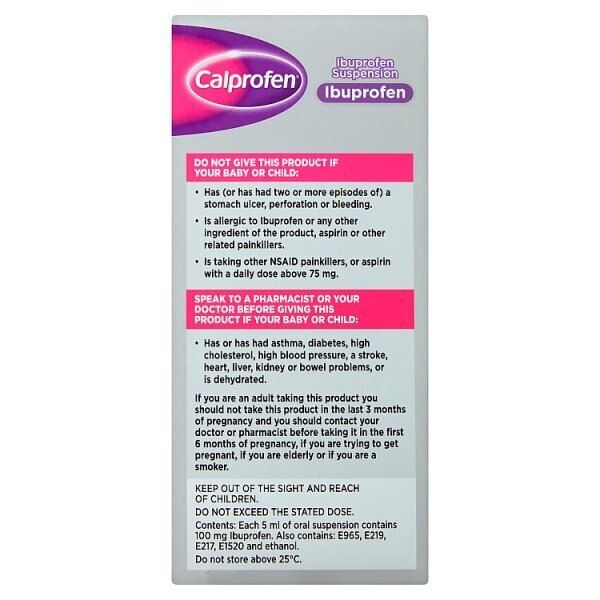 Calprofen Ibuprofen Suspension 3+ Months Sugar Free 200ml GOODS Superdrug   