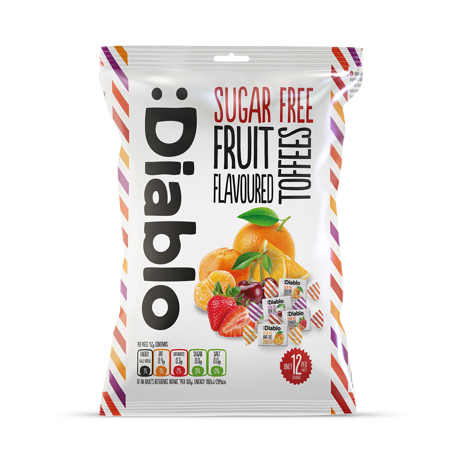 Diablo sugar free fruit toffees 75g, imported from the UK