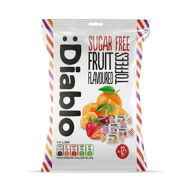 Diablo sugar free fruit toffees 75g, imported from the UK