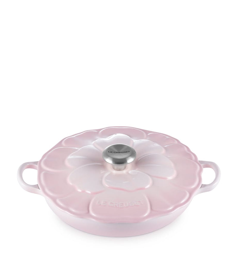 Le Creuset cast iron petal shallow casserole dish 26cm, imported from the UK