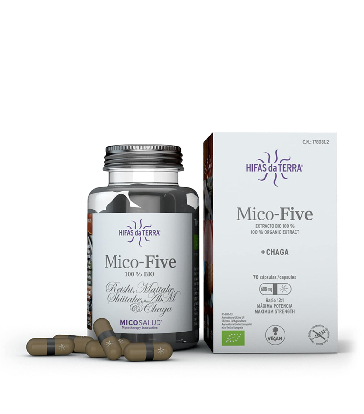 Hifas da Terra organic five mushroom extract supplement capsules, 70 count, UK version