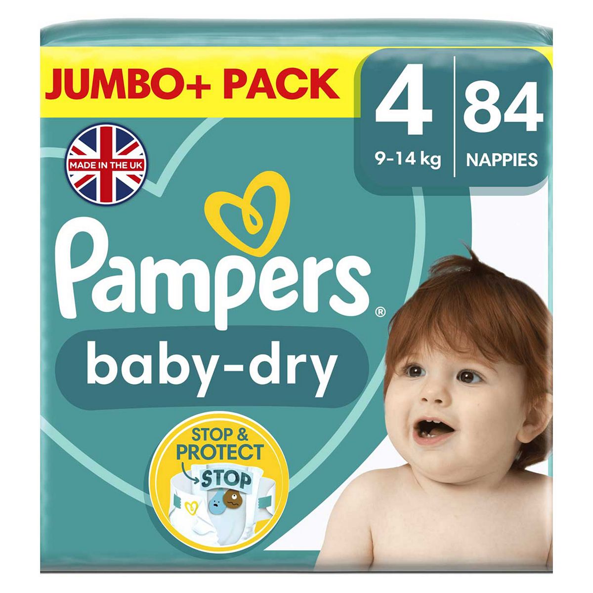 Pampers Baby-Dry Size 4, 84 Nappies, 9kg - 14kg, Jumbo+ Pack GOODS Boots   