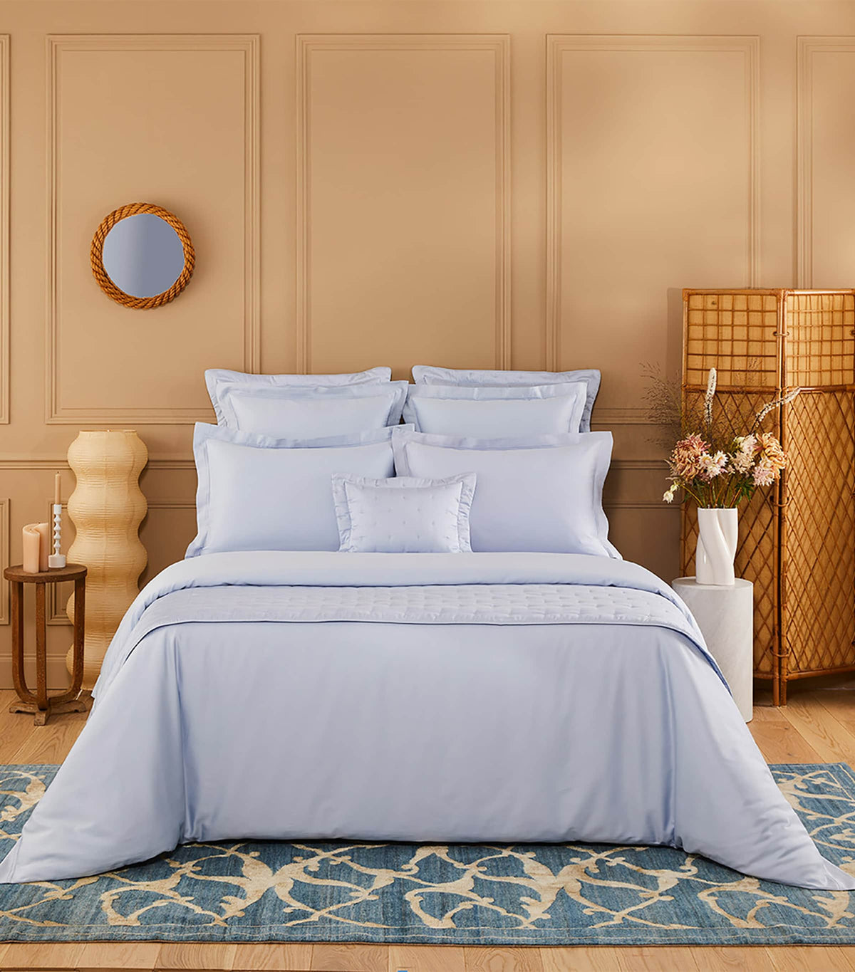 Yves Delorme Triomphe Celeste Super King fitted sheet, imported from the UK