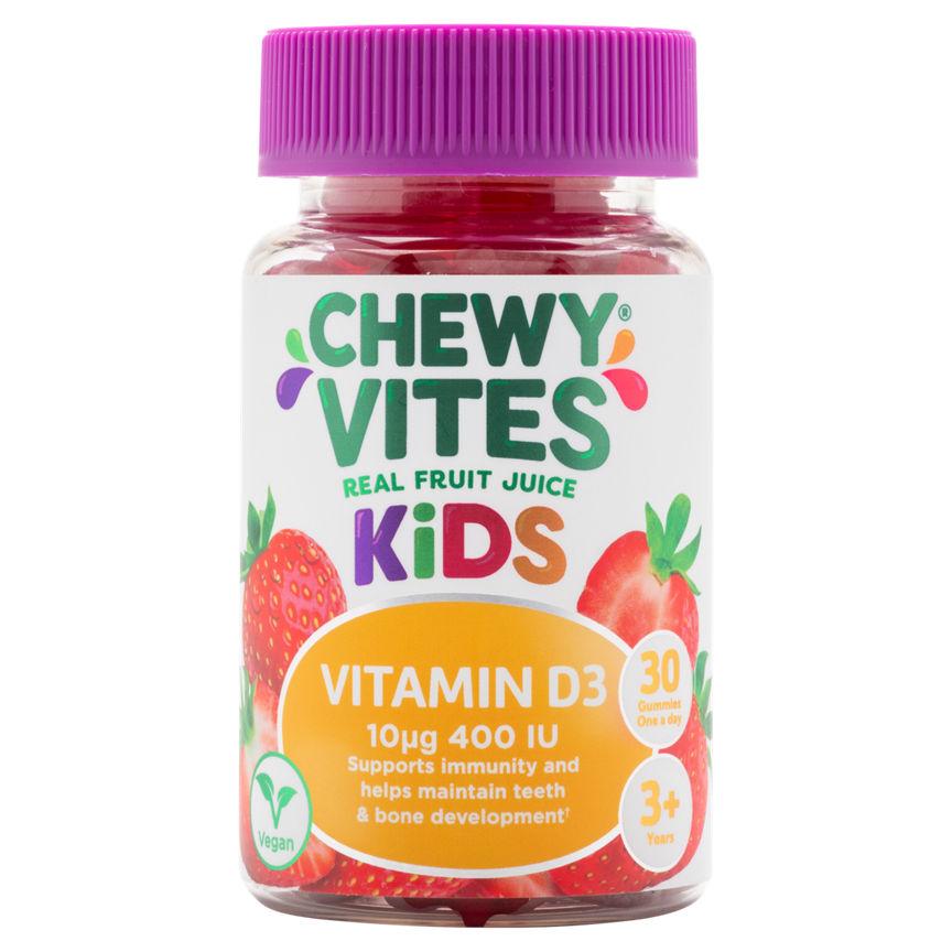 Chewy Vites Real Fruit Juice Kids Vitamin D3 400IU 3+ Years 30 Gummies One a Day