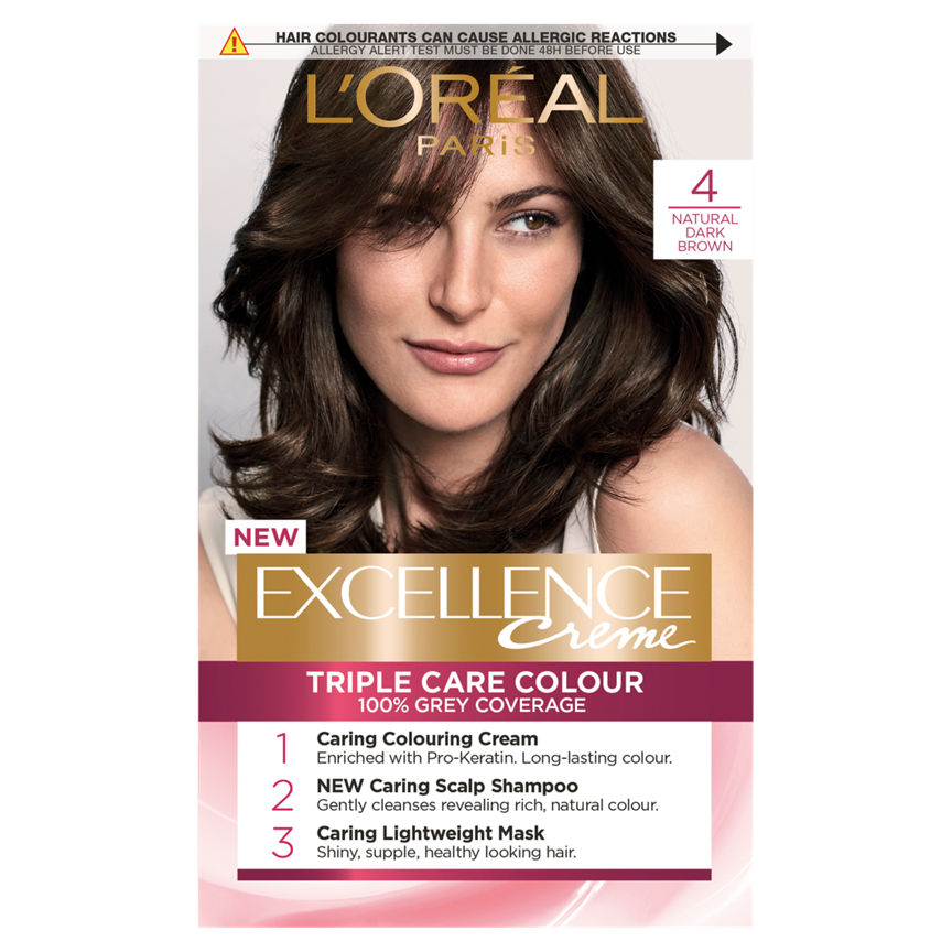 L'Oreal Excellence Creme 4 Natural Dark Brown Permanent Hair Dye Hair Colourants & Dyes ASDA   