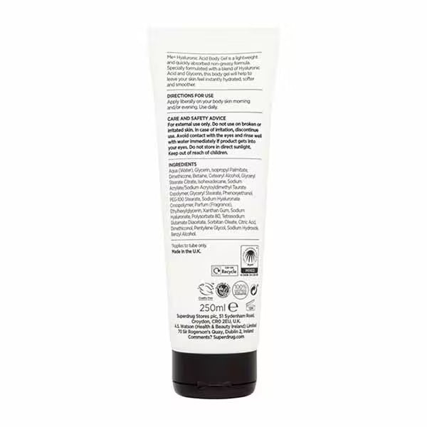 Me+ Body Gel Cream Hyaluronic Acid 250ml, imported from the UK