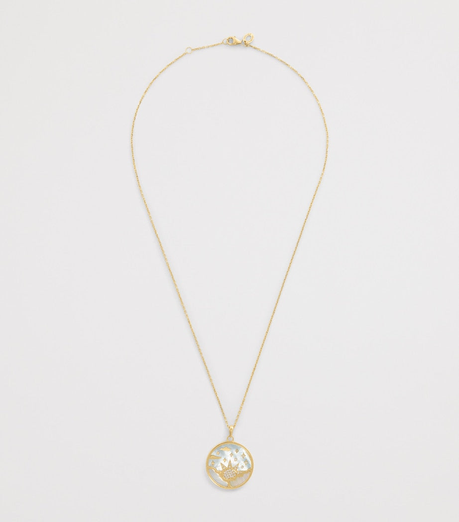 L'Atelier Nawbar yellow gold and diamond sunrise pendant necklace, UK version