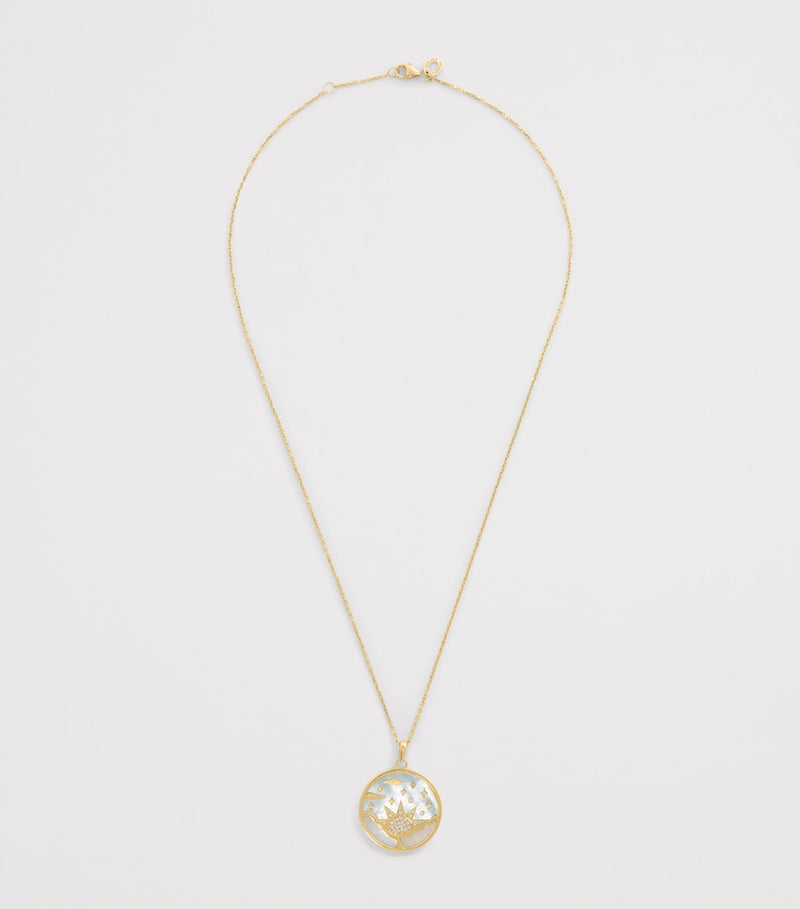 L'Atelier Nawbar yellow gold and diamond sunrise pendant necklace, UK version