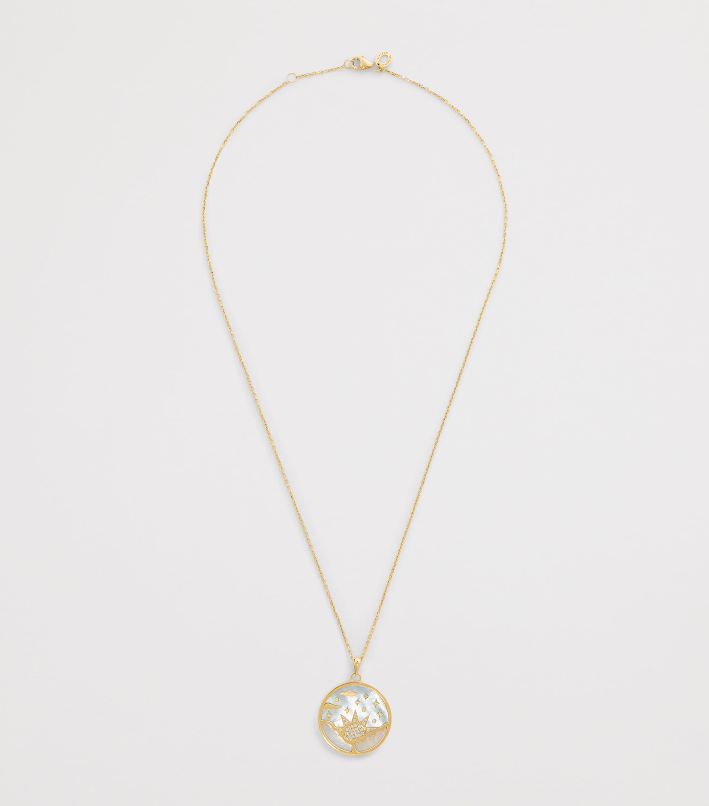 L'Atelier Nawbar yellow gold and diamond sunrise pendant necklace, UK version