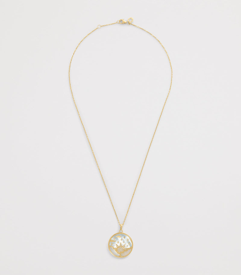 L'Atelier Nawbar yellow gold and diamond sunrise pendant necklace, UK version