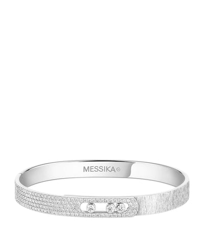 Harrods Messika Move Noa Diamond and White Gold Half Pavé Chiselled Bangle (1.20ct)- Buy online at McGrocer