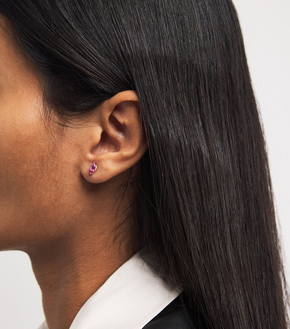SHAY rose gold stud earrings with pink sapphire and diamond halo - British product