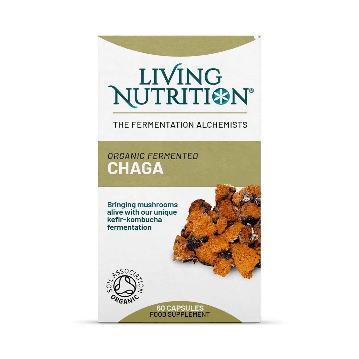 Living Nutrition organic fermented chaga 60 caps, imported from the UK