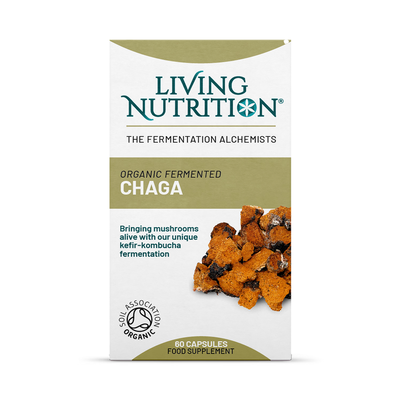 Living Nutrition organic fermented chaga 60 caps, imported from the UK