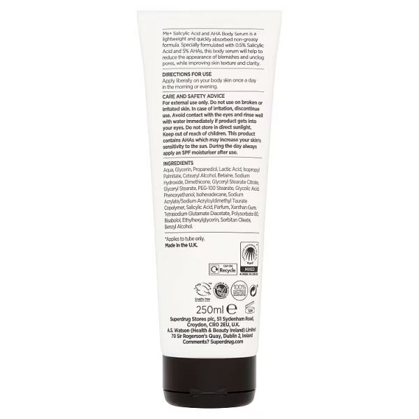 Me+ Salicylic Acid & AHA body serum, imported from the UK