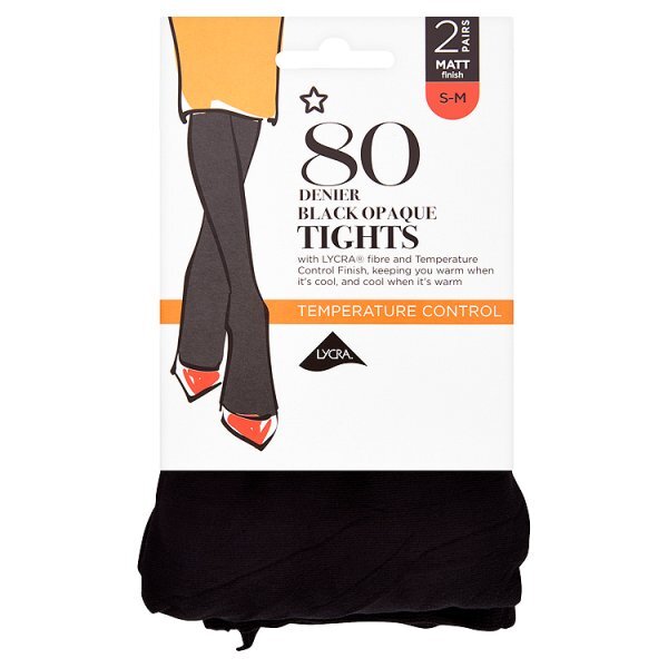 Superdrug 2 Pack 80 Denier Opaque Tights -Black S/M