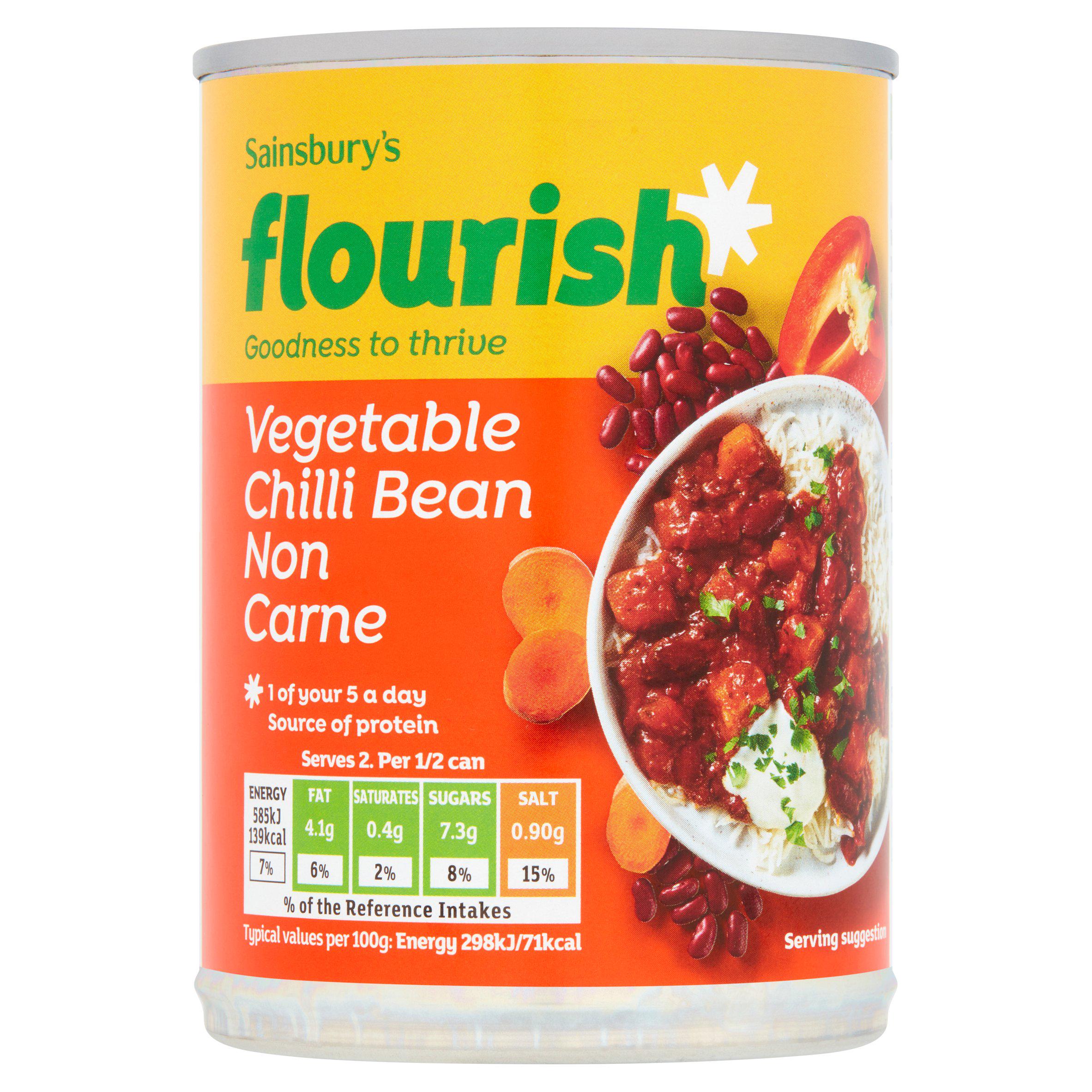 Sainsbury's Flourish Vegetable Chilli Bean Non Carne 392g Hot meat & meals Sainsburys   