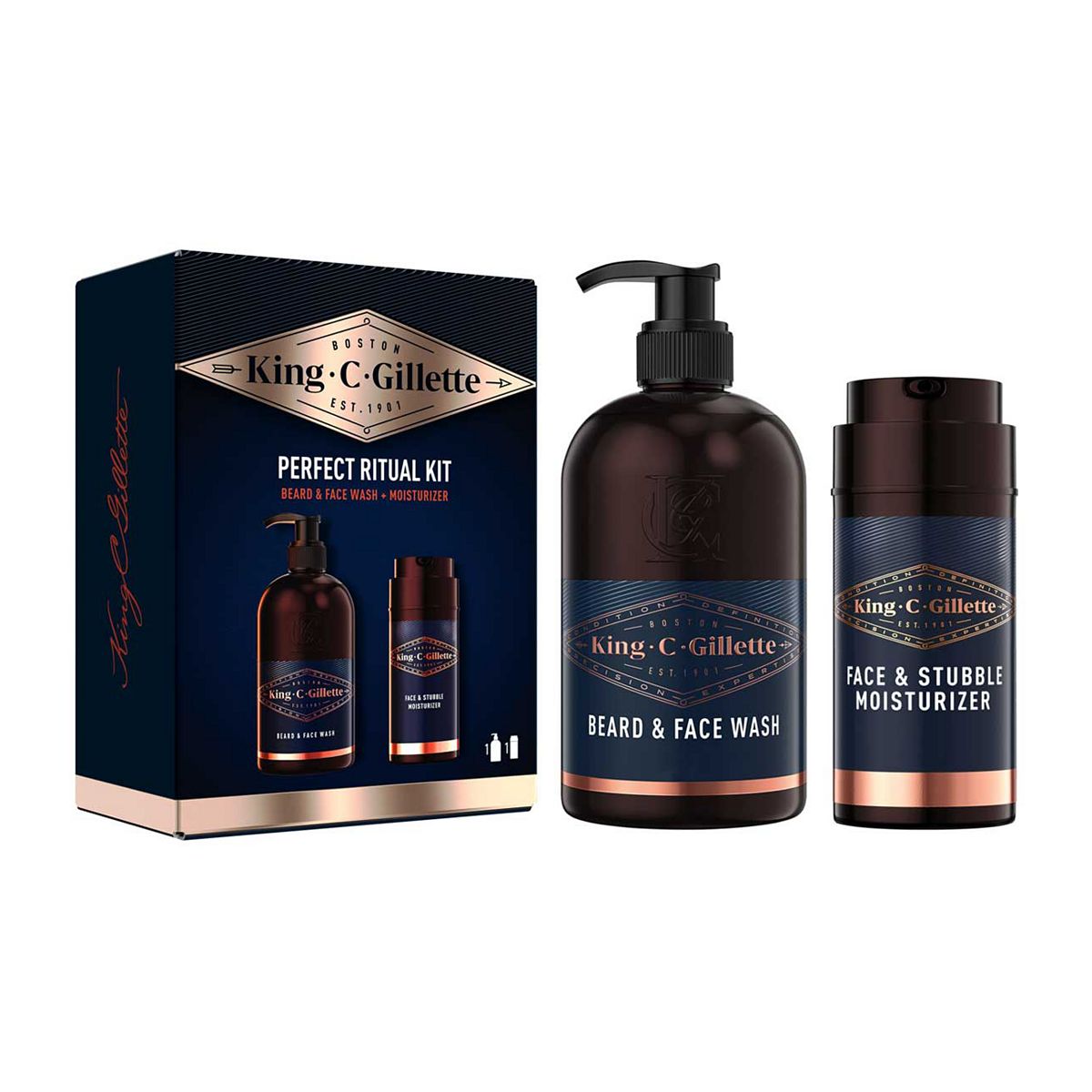 King C. Gillette Perfect Ritual Kit Giftpack with 3in1 Wash 350ml, Face &amp; Stubble Moisturiser 100ml