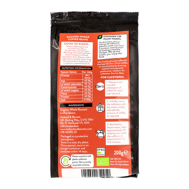 Holland & Barrett House Blend Coffee Beans 200g, imported from the UK