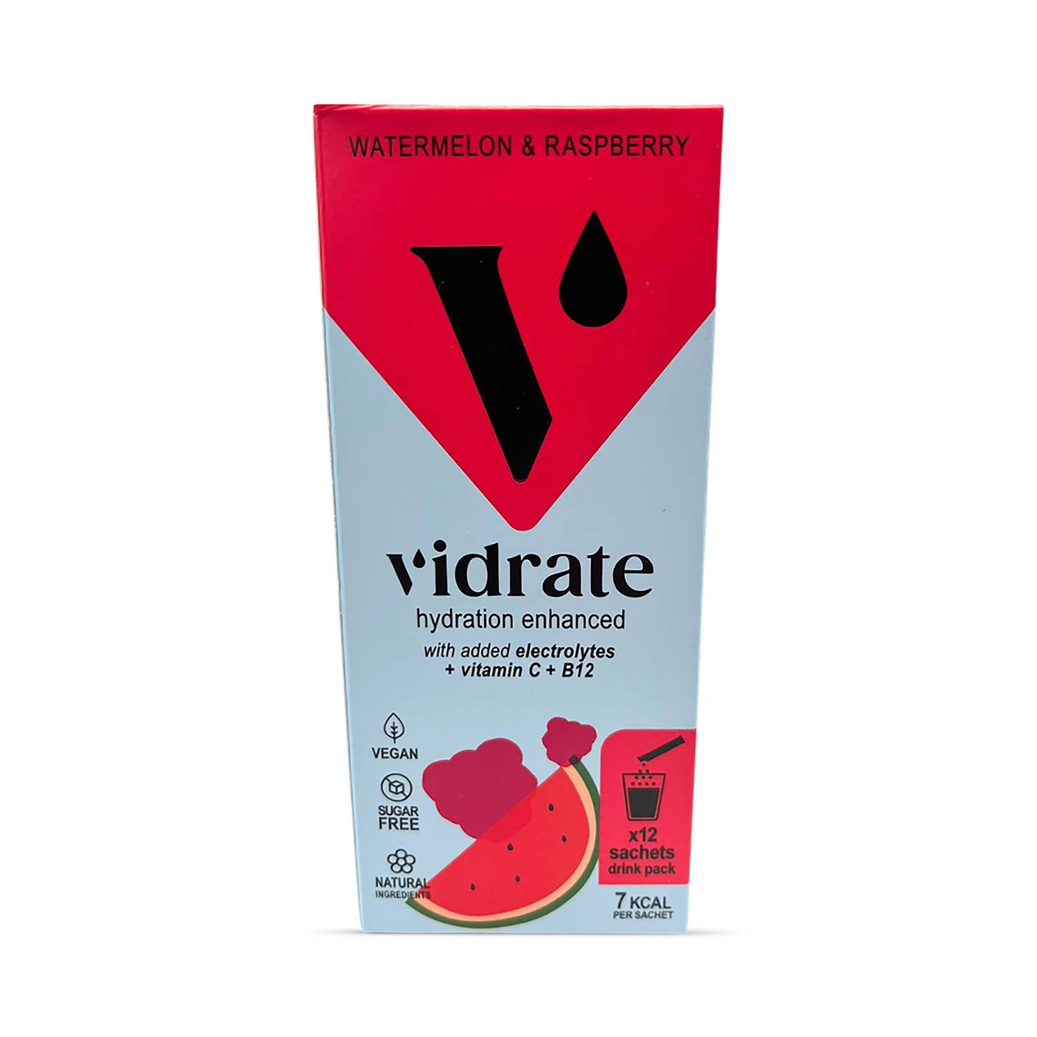 Vidrate watermelon raspberry hydration sachets 12 pack, imported from the UK