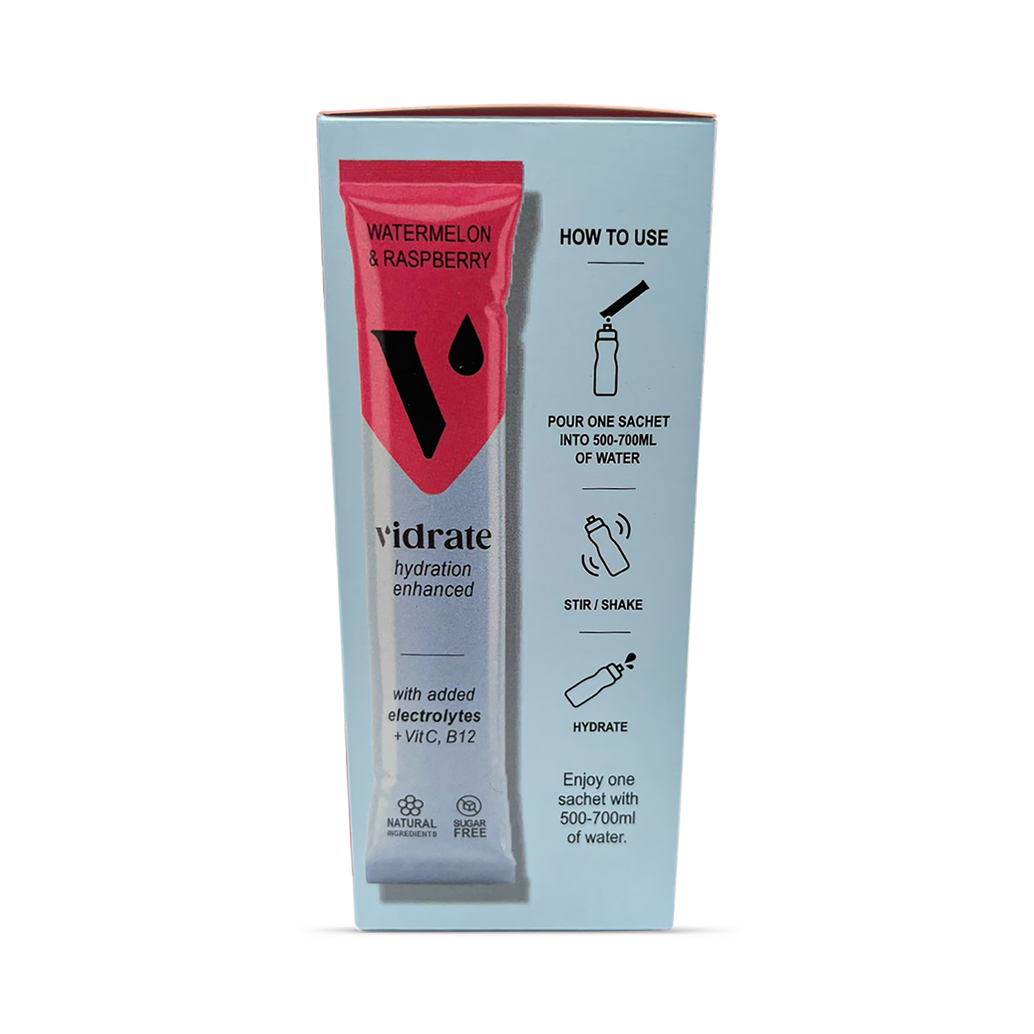 Vidrate watermelon raspberry hydration sachets 12 pack, imported from the UK