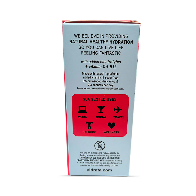 Vidrate watermelon raspberry hydration sachets 12 pack, imported from the UK