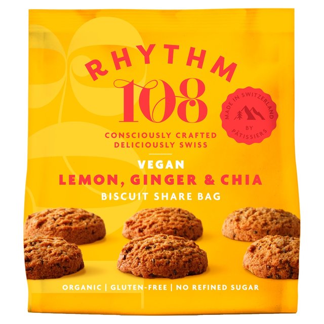 Rhythm 108 Swiss Vegan Lemon Ginger & Chia Biscuit Share Bag   135g GOODS M&S   