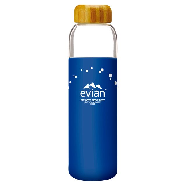 Evian SOMA Travel Glass Water Bottle Designer Blue GOODS M&S   