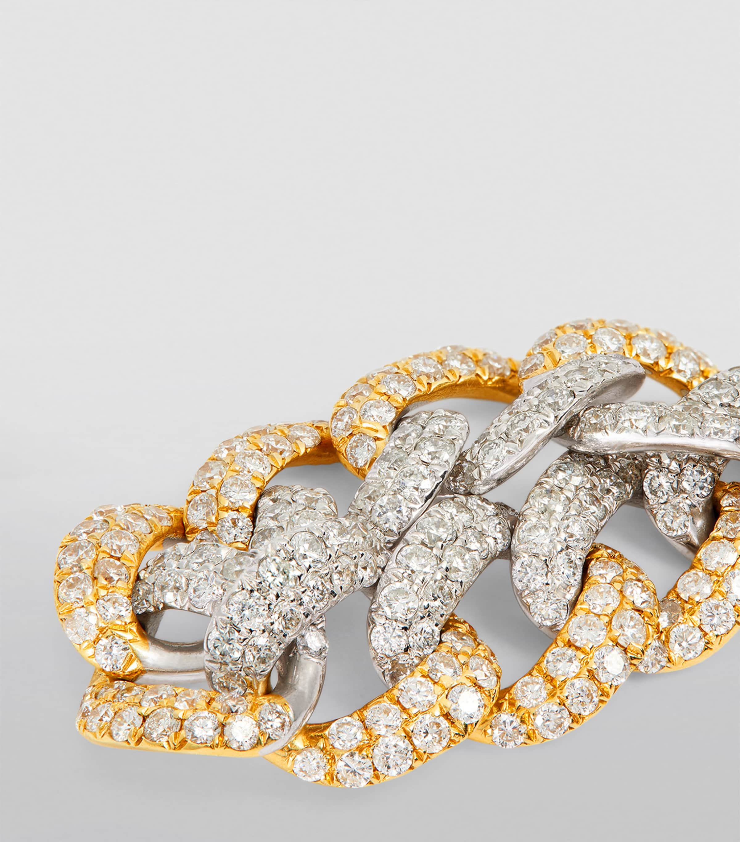 SHAY white yellow gold diamond pavé link ring (British brand)