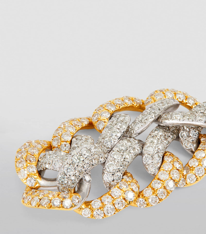 SHAY white yellow gold diamond pavé link ring (British brand)