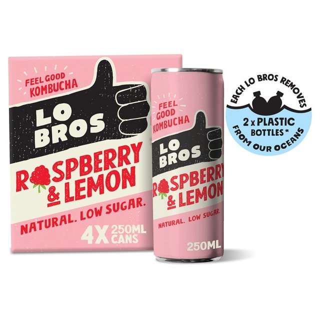 Lo Bros Kombucha Raspberry & Lemon Low Sugar Multipack   4 x 250ml GOODS M&S   