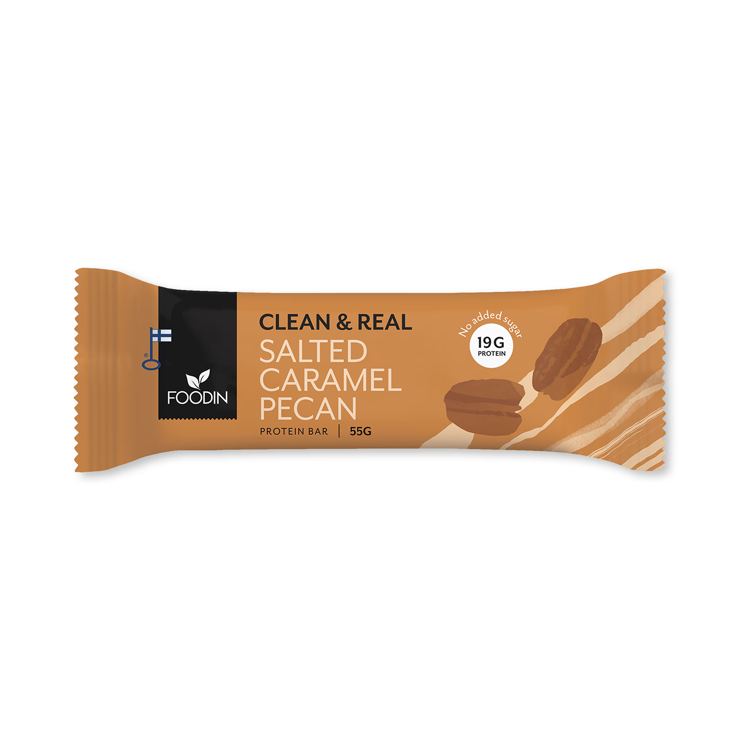 Clean & Real protein bar caramel pecan 12x55g, imported from the UK